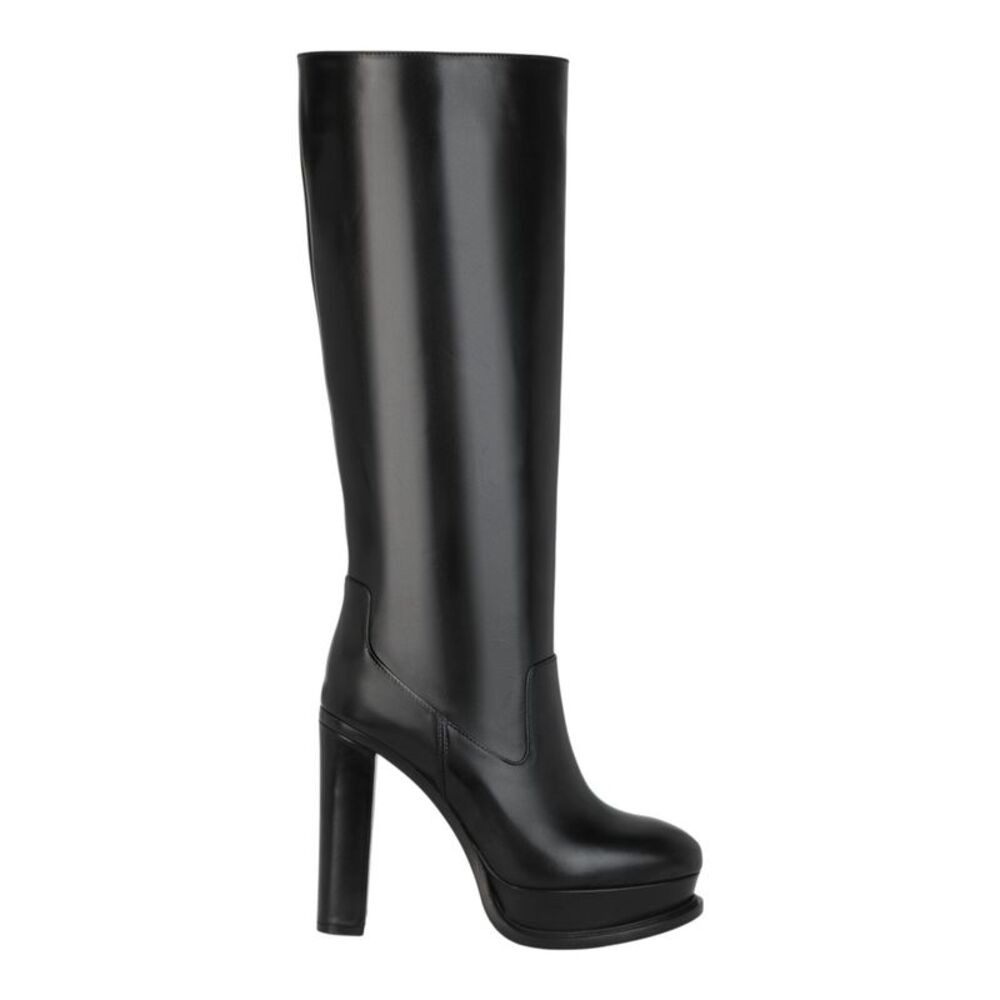 Alexander McQueen Leather Knee-High Boots Black Womens